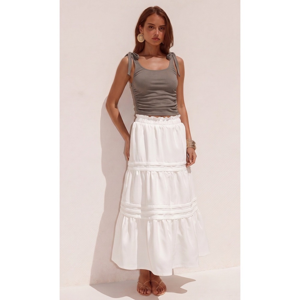Willow Young Contemporary Ruched Tie Strap Ribbed Tank Top Women's Size M Taupe